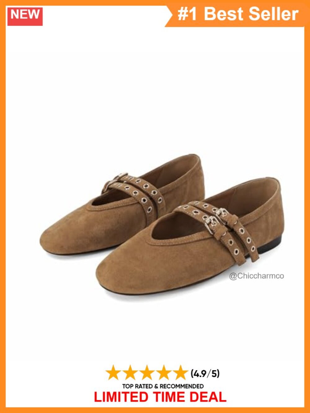 Suede Mary Jane Flats Perforated Round Toe Double Buckle Women's Shoes